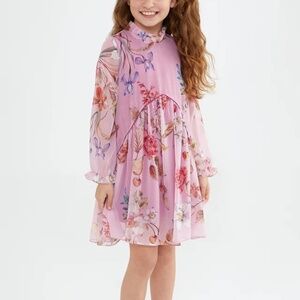 Pink Chiffon Floral Dress – Size 11–12 Years